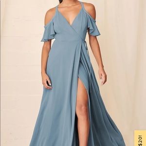Easy listening slate blue cold-shoulder wrap maxi
